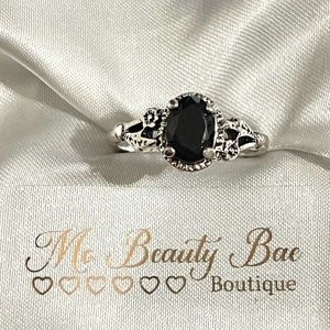 Silver Black Crystal Ring